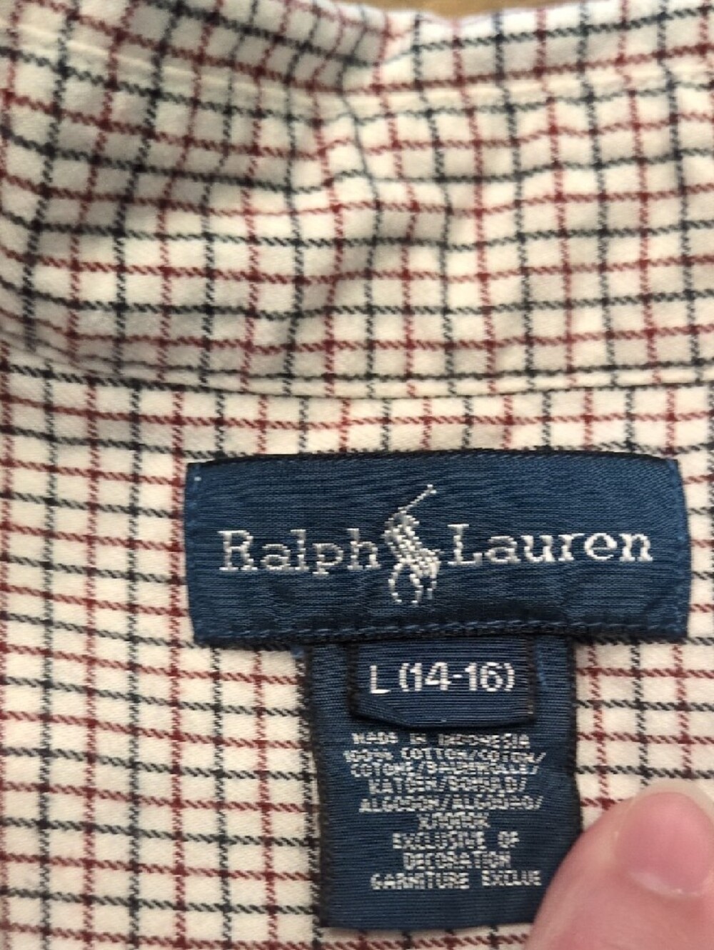 Ralph Lauren Boys White,Red, And Black Micro-Check Boys Button-Down Shirt, Sz L - Picture 4 of 9